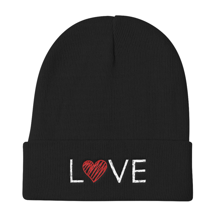 Knit Beanie (LOVE - red heart)