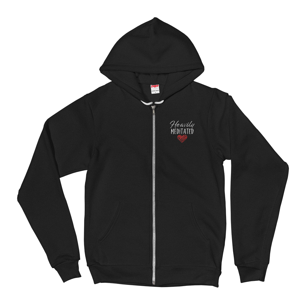 Zippered Hoodie Sweatshirt (Heavily Meditated - red heart/embroidered design)
