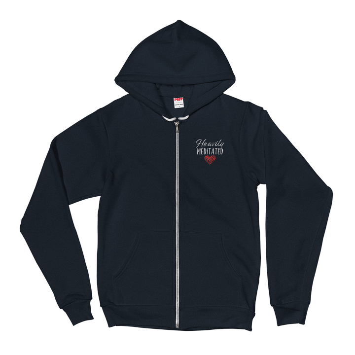 Zippered Hoodie Sweatshirt (Heavily Meditated - red heart/embroidered design)