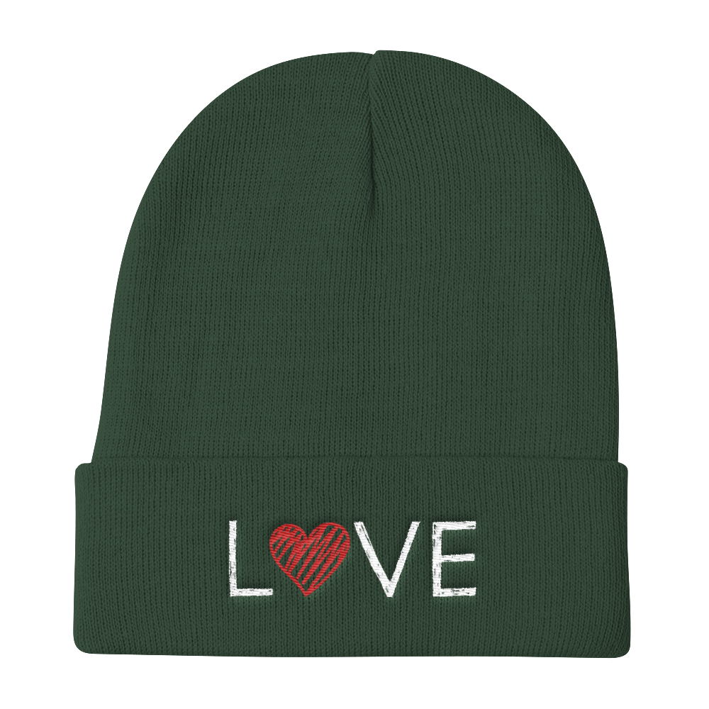 Knit Beanie (LOVE - red heart)