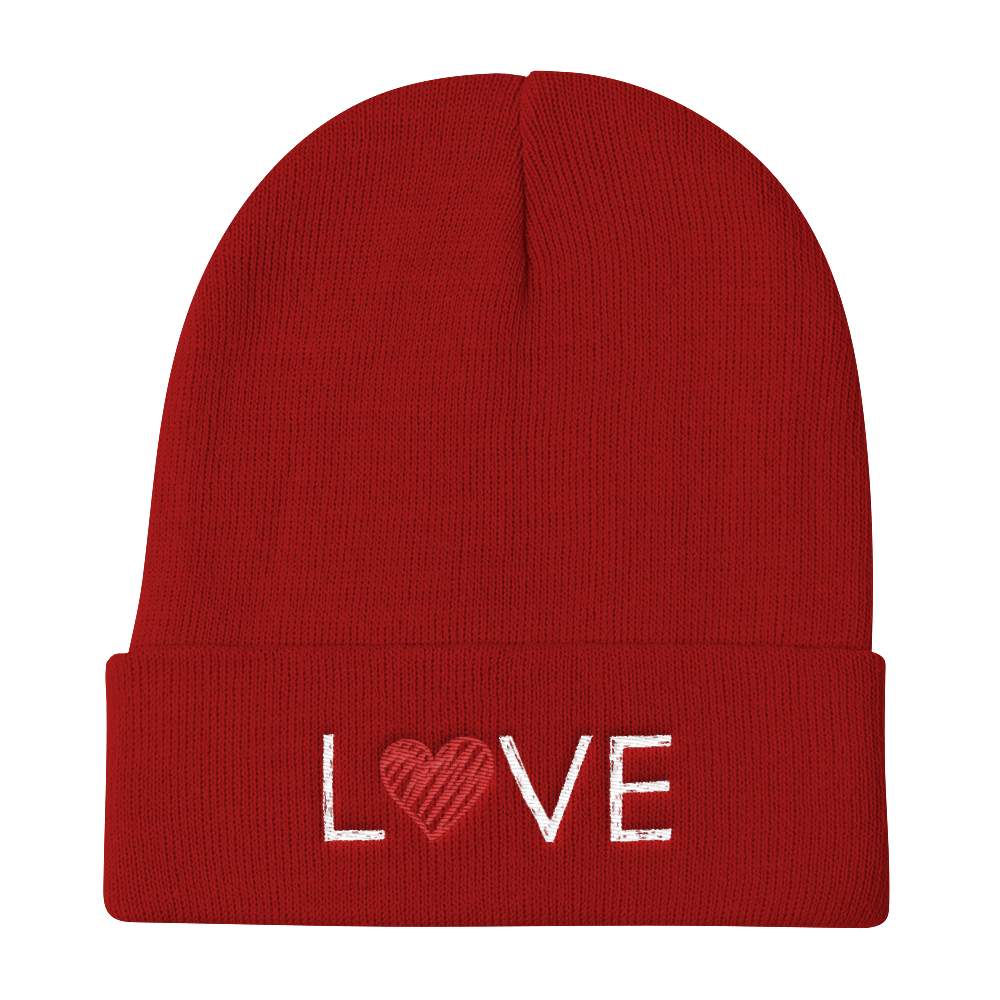 Knit Beanie (LOVE - red heart)
