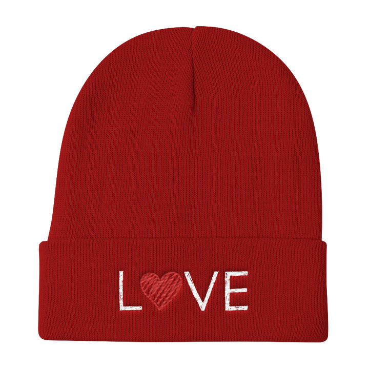 Knit Beanie (LOVE - red heart)