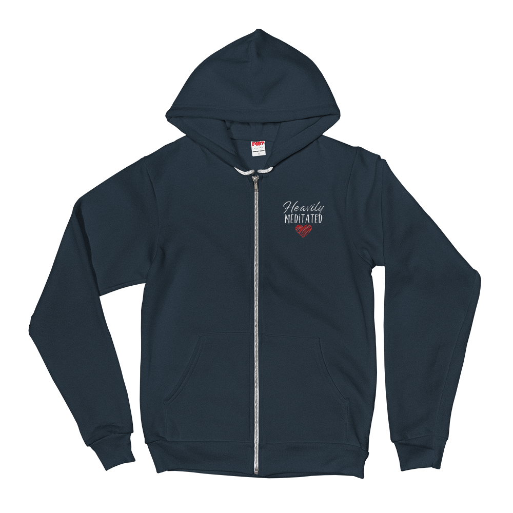 Zippered Hoodie Sweatshirt (Heavily Meditated - red heart/embroidered design)