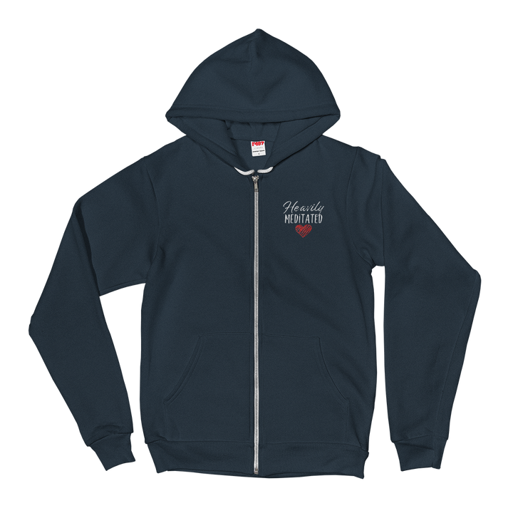 Zippered Hoodie Sweatshirt (Heavily Meditated - red heart/embroidered design)