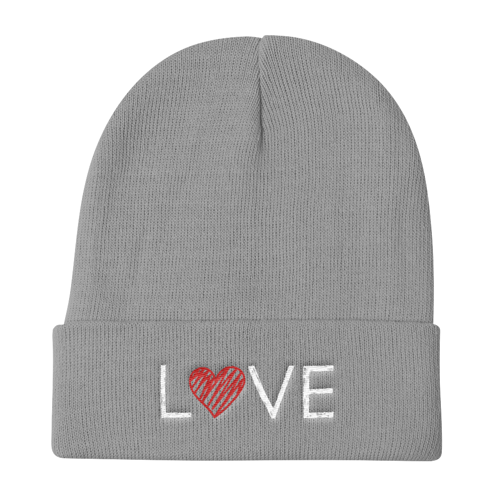 Knit Beanie (LOVE - red heart)